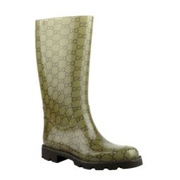 Gucci Womens Guccissima Pattern Light Brown Rubber Rain Boots