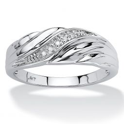 PalmBeach Jewelry Mens 10K White Gold Genuine Diamond Accent Swirled Wedding Band Ring (2mm) Sizes 8-13