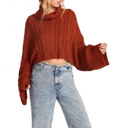 Womens Cable Knit Turtleneck Crop Sweater