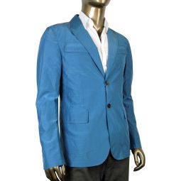 Gucci Mens Light Blazer Teal Cotton Silk Two Button Jacket