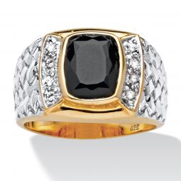 PalmBeach Jewelry Mens Yellow Gold-plated Sterling Silver Emerald Cut Natural Black Onyx and Round Cubic Zirconia Ring Sizes 8-16