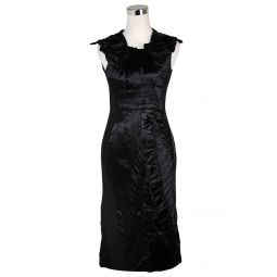 Bottega Veneta Womens Silk Pattern Black Wool Polyamide Dress Ruffle Detail