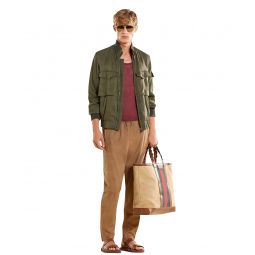 Gucci Mens Bomber Military Olive Green Silk Jacket