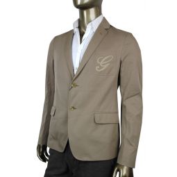 Gucci Mens Embroidered Logo Light Brown Cotton Blazer Jacket