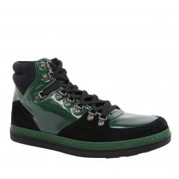 Gucci Mens Contrast Combo High top Dark Green Suede Leather Sneaker
