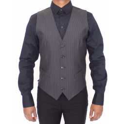 Dolce & Gabbana Gray Striped Wool Silk Dress Vest Mens Gilet