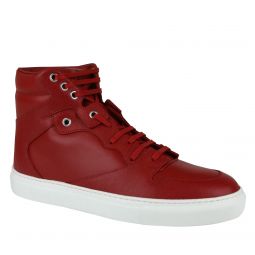 Balenciaga Mens Hi Top Dark Red Leather / Coated Canvas Sneaker