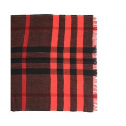 Burberry Womens Military Red Reversible Color Check Wool Scarf