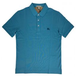 Burberry Mens Turquoise Cotton Cobalt Embroidered Logo Polo Shirt S
