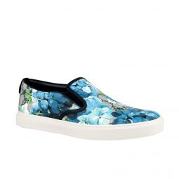 Gucci Mens Bloom Flower Print Blue GG Supreme Coated Canvas Slip Sneakers