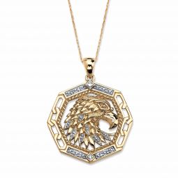 PalmBeach Jewelry Mens 10K Yellow Gold Genuine Diamond Accent Eagle Charm Pendant (18.5mm) with 18 inch Chain
