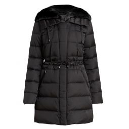 Laundry by Shelli Segal Womens Quilted Faux Fur Puffer Jacket, Black