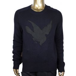 Gucci Mens Blue Cashmere Wool Sweater With Bird Patch