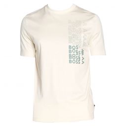 Hugo Boss Mens Tiburt 311 Beige Short Sleeve Logo Crew Neck T-Shirt