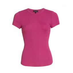 rag & bone Womens The Slub Short Sleeve Crew Neck T-Shirt Fuchsia Pink