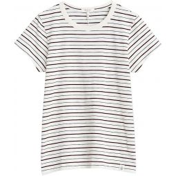 rag & bone Womens The Slub Stripe Short Sleeve Crew Neck T-Shirt, White Multi