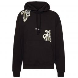 Hugo Boss Mens Black Cotton Relaxed Fit Dolias Hoodie with Paisley Design