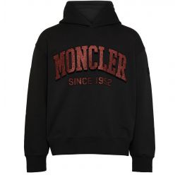 Moncler Mens Black Hooded Sweatshirt with Red Glitter