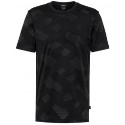 Hugo Boss Mens Tiburt 355 Black Jacquard Logo Short Sleeve Crew Neck T-Shirt