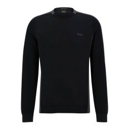 Hugo Boss Mens Rinos Black Cotton Sweater with Logo Detail on Sleeves