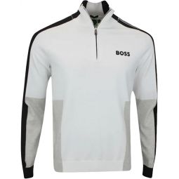 Hugo Boss Mens Zolkar White Cotton Knit Color Block Half Zip Sweater