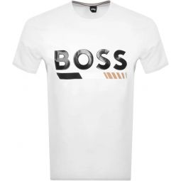 Hugo Boss Mens Tiburt 410 White Logo Short Sleeve Crew Neck T-Shirt