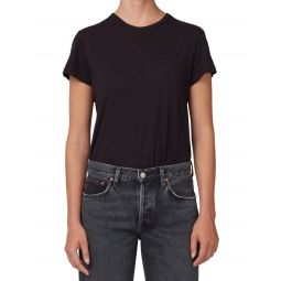 AGOLDE Womens Solid Black Crew Neck T-Shirt