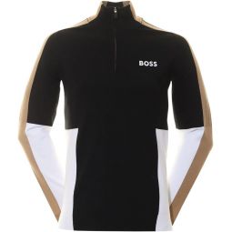 Hugo Boss Mens Zolkar Black Cotton Knit Color Block Half Zip Sweater
