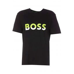 Hugo Boss Mens Big Logo Jersey Cotton T-Shirt, Deep Black/Tender Shoots Green