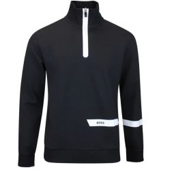 Hugo Boss Mens Sweat 1 Cotton Half Zip Sweatshirt, Black
