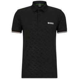 Hugo Boss Mens Embossed Logo Pateo MB 12 Short Sleeve Polo T-Shirt, Black