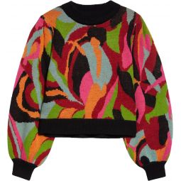 Farm Rio Womens The Dance Mock Neck Crop Sweater Multi Color