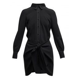 Cinq A Sept Gaby Tie-Waist Topstitched Solid Black Crepe Mini Dress