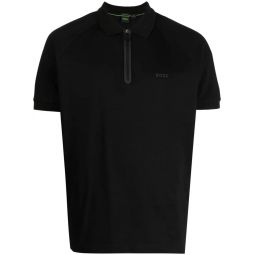 Hugo Boss Mens Solid Black Phillix NCSA Half Zip Black Polo T-Shirt
