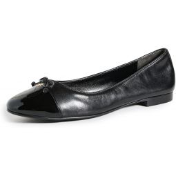 Tory Burch Womens Cap Bow Toe Leather Ballet Flat, Perfect Black/Perfect Black