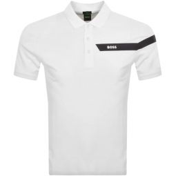 Hugo Boss Mens Paule Cotton Polo Short Sleeve T-Shirt, White w/Black Stripe