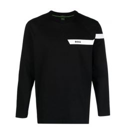 Hugo Boss Mens Togn 1 Long Sleeve T-Shirt w/Contrast White Stripe, Black