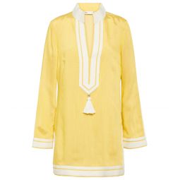 Tory Burch Womens Viscose Silk Tunic, Yellow Stripe