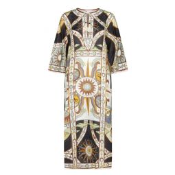 Tory Burch Womens Linen Caftan Maxi Dress, Navy Sundial