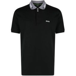 Hugo Boss Mens Paddy 1 Contrast Color Short Sleeve Polo T-Shirt, Black