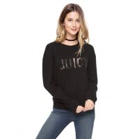Juicy Couture Womens Black Cotton Crew Neck Glitter Logo T-Shirt Sweatshirt Size M