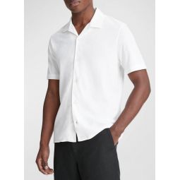 Vince Mens Pique Cabana S/S Button Down Shirt, Optic White