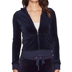 Juicy Couture Womens Navy Blue Velour Full Zip Sweatshirt Jacket XS