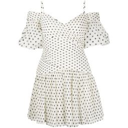 Zimmermann Pleated Mini Dress, Cream/Black Dot