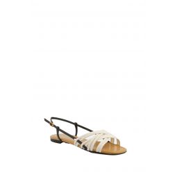 Tory Burch Womens Multi Strap Sandal Patent Leather Flats, New Ivory/Coco/Ginger Shortbread