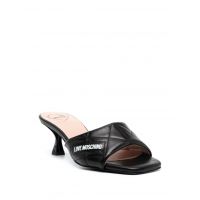 Love Moschino Womens 65mm Logo Printed Quilted Mules, Nero
