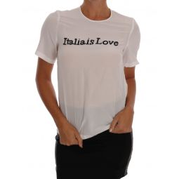 Dolce & Gabbana White Silk ITALIA IS LOVE Blouse Womens T-shirt