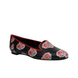 Alexander McQueen Womens Rose Pattern Black Leather Slipper Shoes