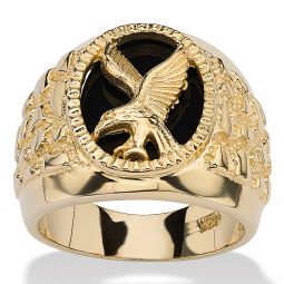 PalmBeach Jewelry Mens Yellow Gold-plated Sterling Silver Oval Shaped Natural Black Onyx Eagle Ring Sizes 8-16