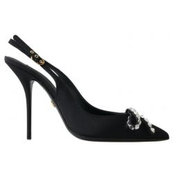 Dolce & Gabbana Embellished Black Slingback Heels Womens Pumps